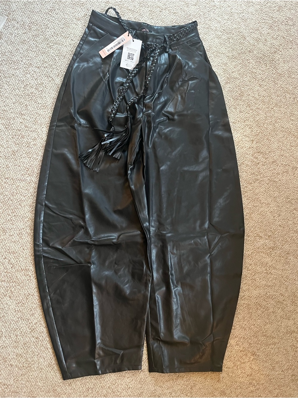 Faux Leather Black Barrel leg woman’s pant
